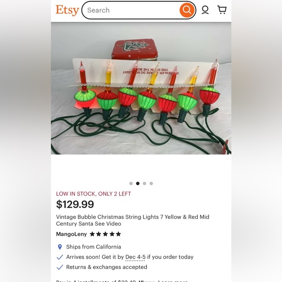 VINTAGE CHRISTMAS Bubbling 7 Light String Set - Picture 10 of 11